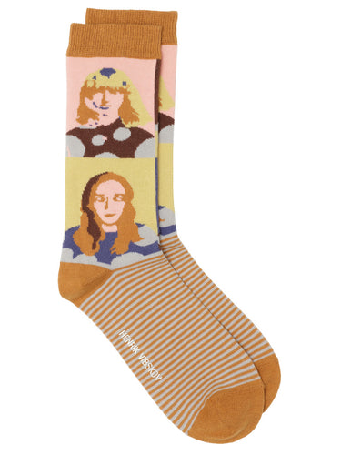 The Intern Socks Femme in Brown Coral Faces from Henrik Vibskov
