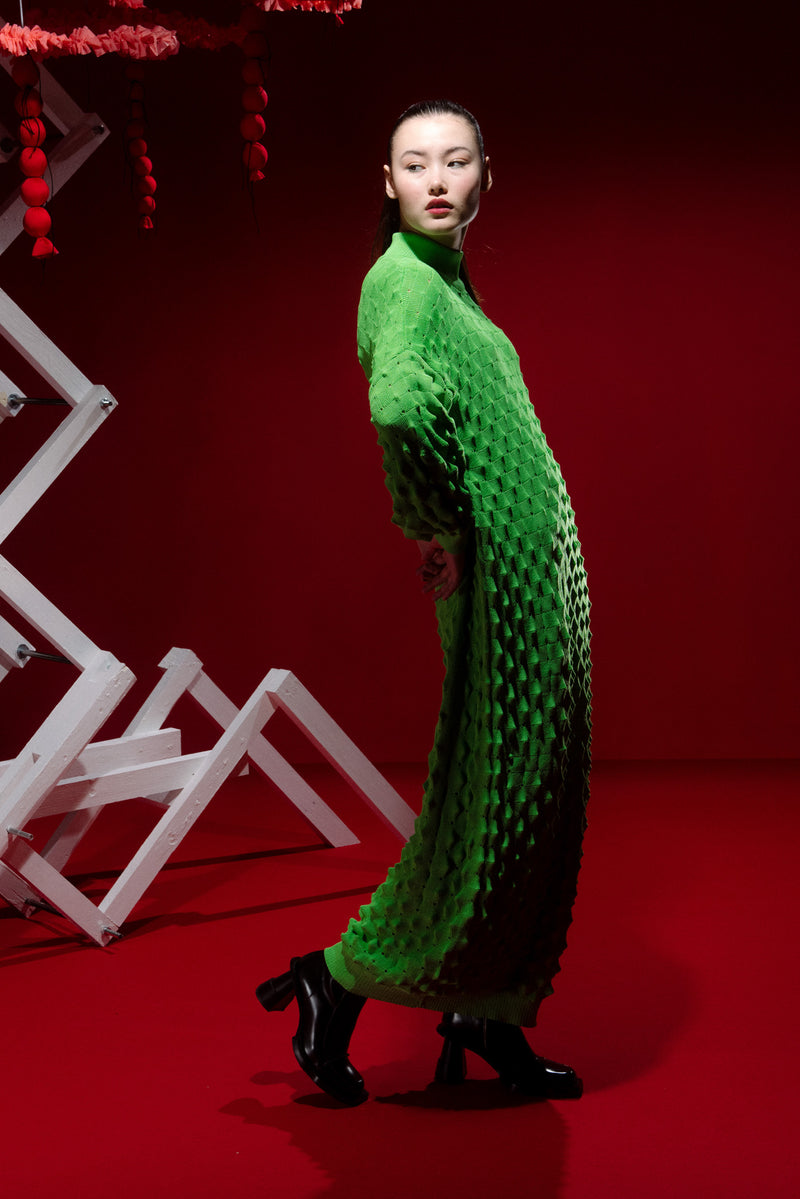 Henrik Vibskov - transparent spike knit dress in green - 3