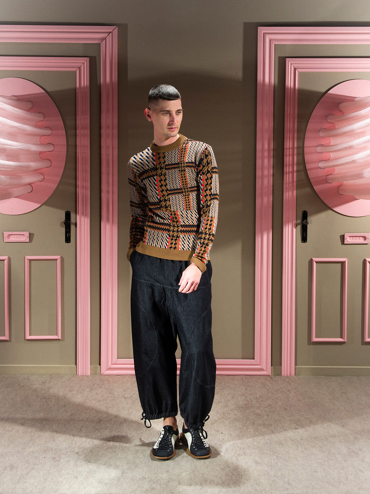 Henrik Vibskov - Dusk Knitted Blouse in Orange Mixed Checks