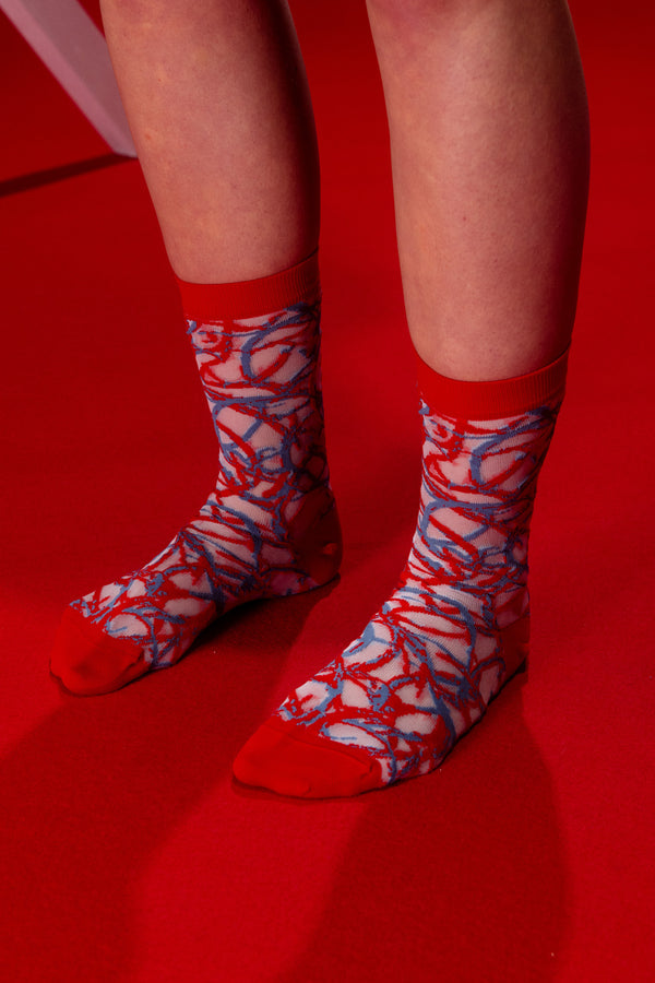 Henrik Vibskov - Roots socks femme in red and purple roots print - 2