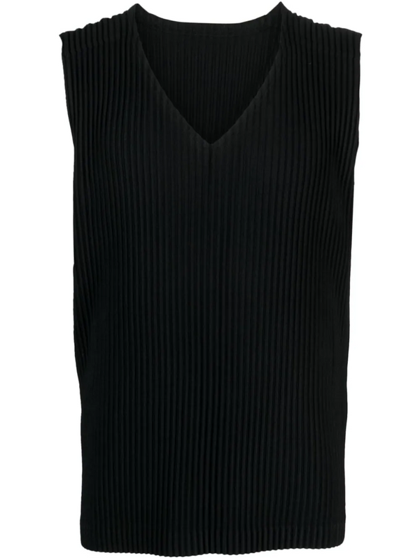 Homme Plissé Issey Miyake - v-neck plissé vest in black - 1