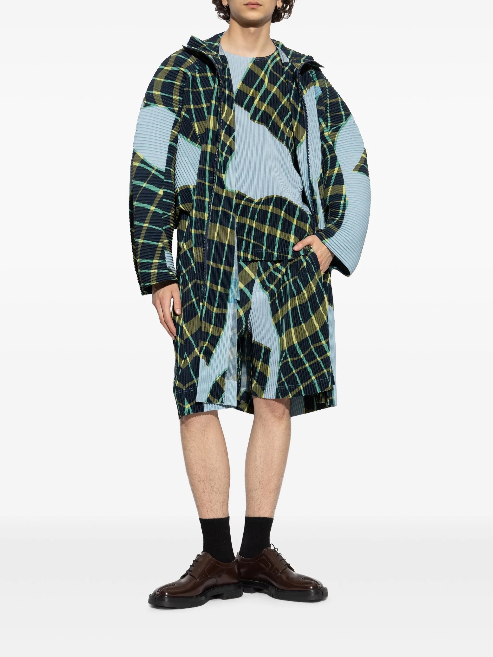 Windswept Plaid Shorts in Blue Gray from Homme Plissé Issey Miyake