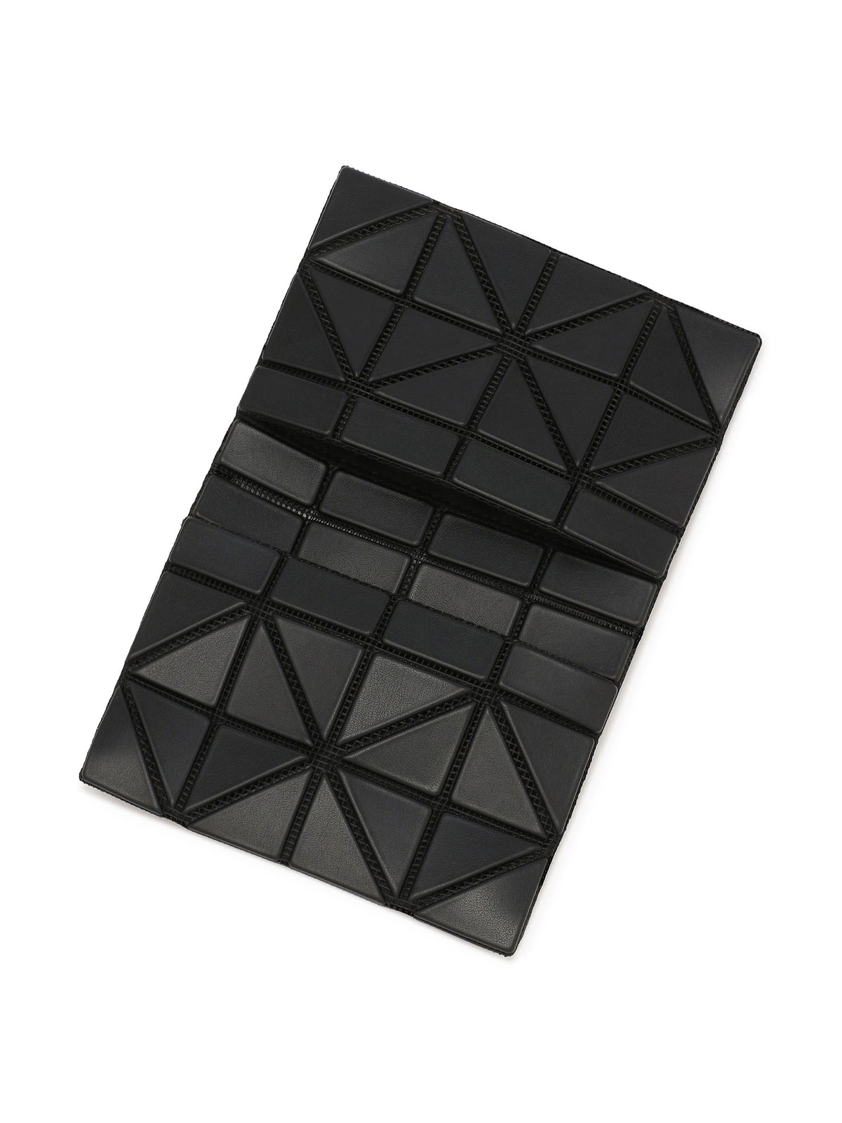 Angled view of the BAO BAO ISSEY MIYAKE September AW26 Card Case Matte, showing the structured folded construction and repeating triangular panel design.