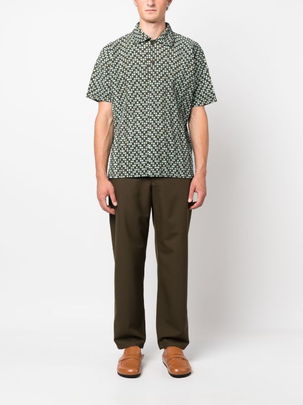 Issey Miyake Homme Plissé - button polo in khaki and light blue squares - 2
