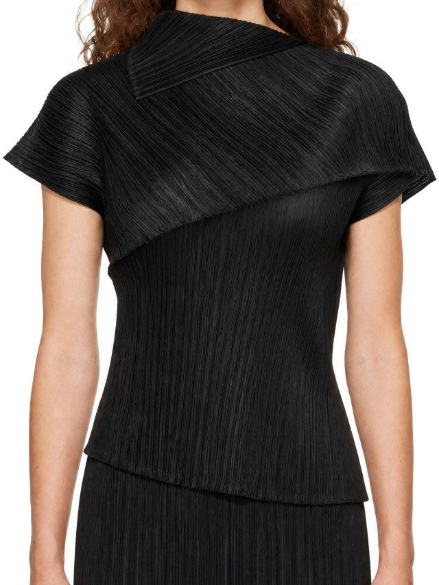 Issey Miyake PLEATS PLEASE October AW26 Leap Shirt in Black, worn front view