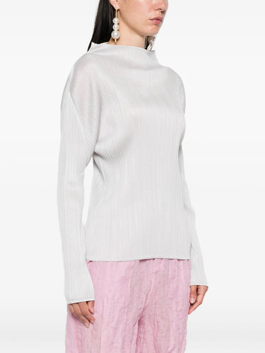 Basic Mock Neck Long-Sleeve Top in Light Gray from Pleats Please Issey Miyake