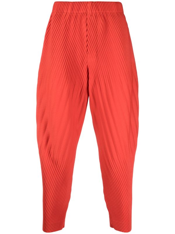 Color Pleats Tapered Pants - Dry Red