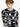 Person wearing a black sweater with white pattern on a white background