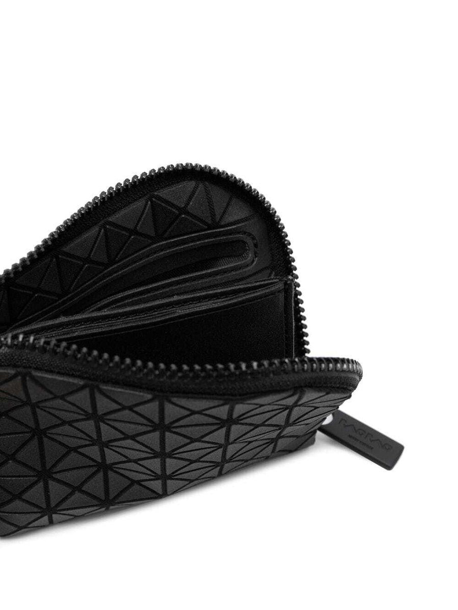 Interior view of Bao Bao Issey Miyake Kuro Clam Wallet in matte black showing zip opening, coin compartment and internal card slots