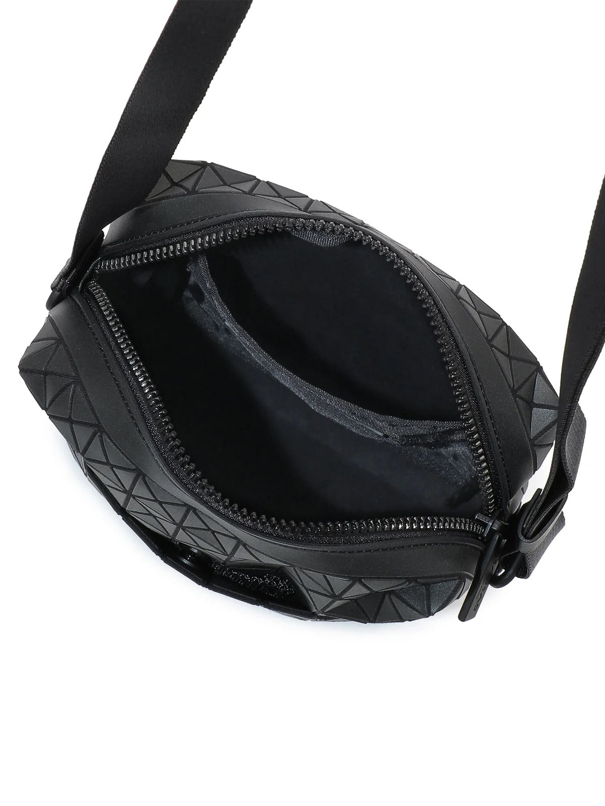 Kuro vertical shoulder bag in matte black with open top, showing the spacious interior and geometric panelled exterior.