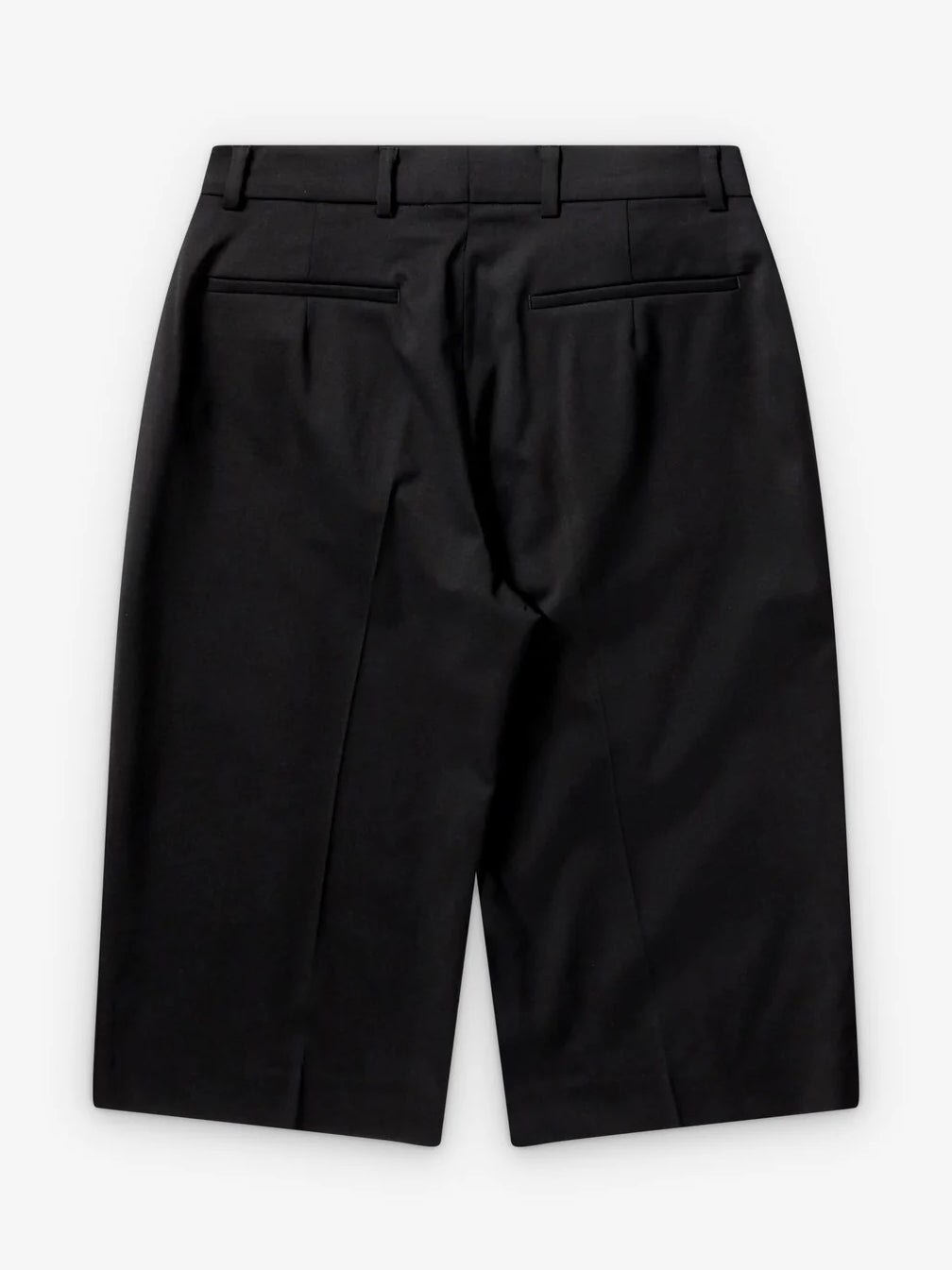 Kiko Kostadinov Woman Linnet Wrap Culottes in Crow Black, back view with belt loops and welt pockets
