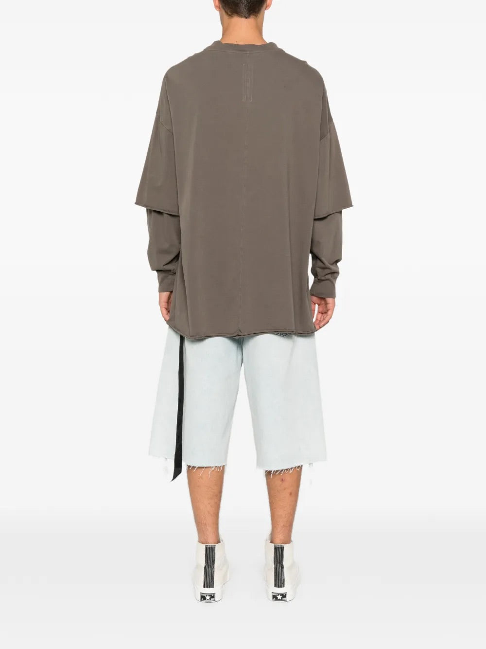 Rick Owens DRKSHDW Tommy Hustler Sweat T-Shirt in Dust worn rear view