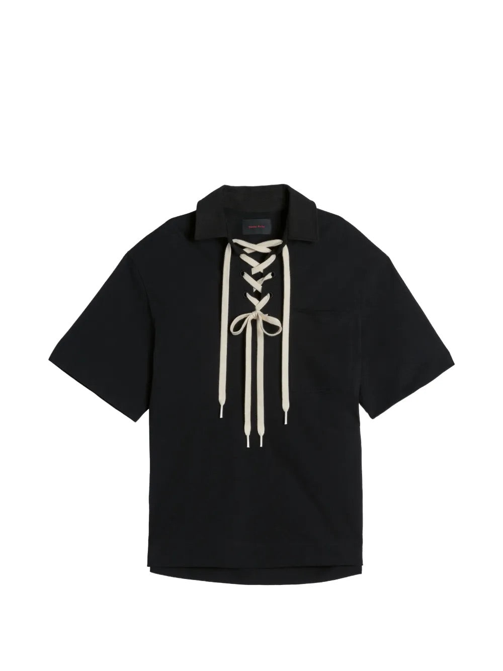 Marni Lace Up Rugby Polo in Black/Black/Ecru, front view.