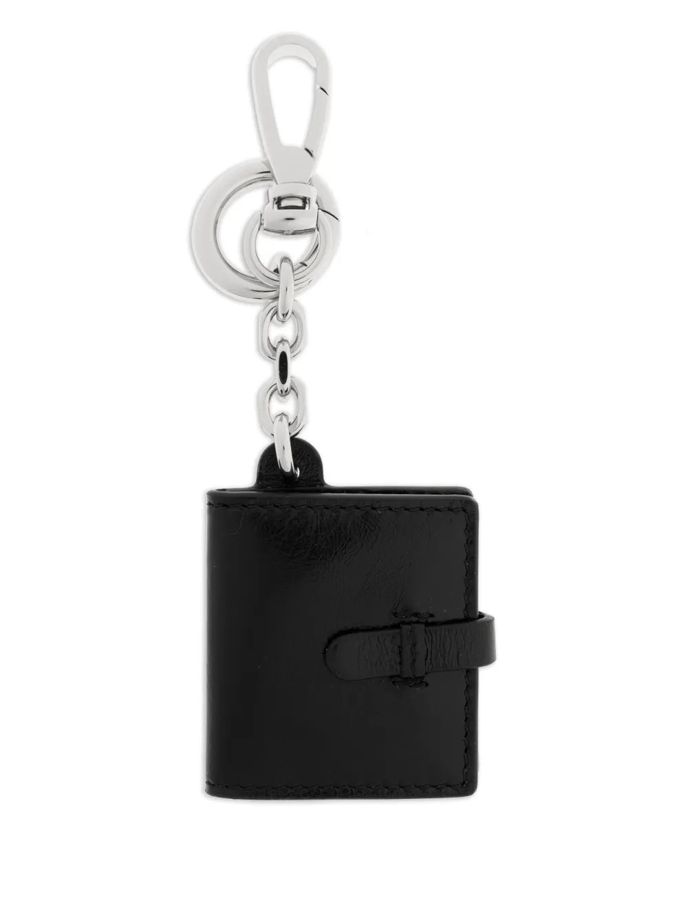 Front view of the black leather Maison Margiela ID Photo Holder, showing the smooth leather finish and minimal construction.