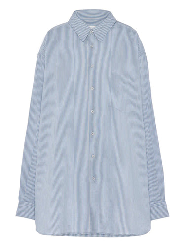 Front view of a long-sleeved shirt in light blue and grey from Maison Margiela on a white background