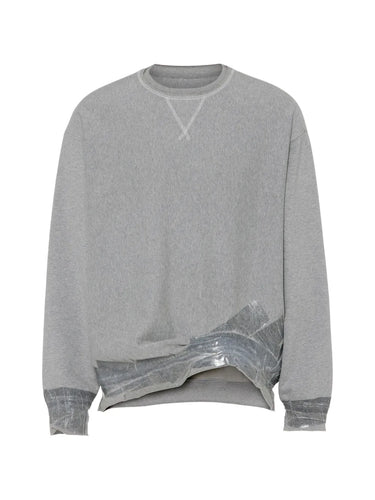 Maison Margiela Sweatshirt in grey melange, full length product image with tape design on the hems