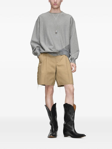 Maison Margiela Sweatshirt in grey melange, full length model view, oversized boxy fit with deconstructed crinkled hem layer