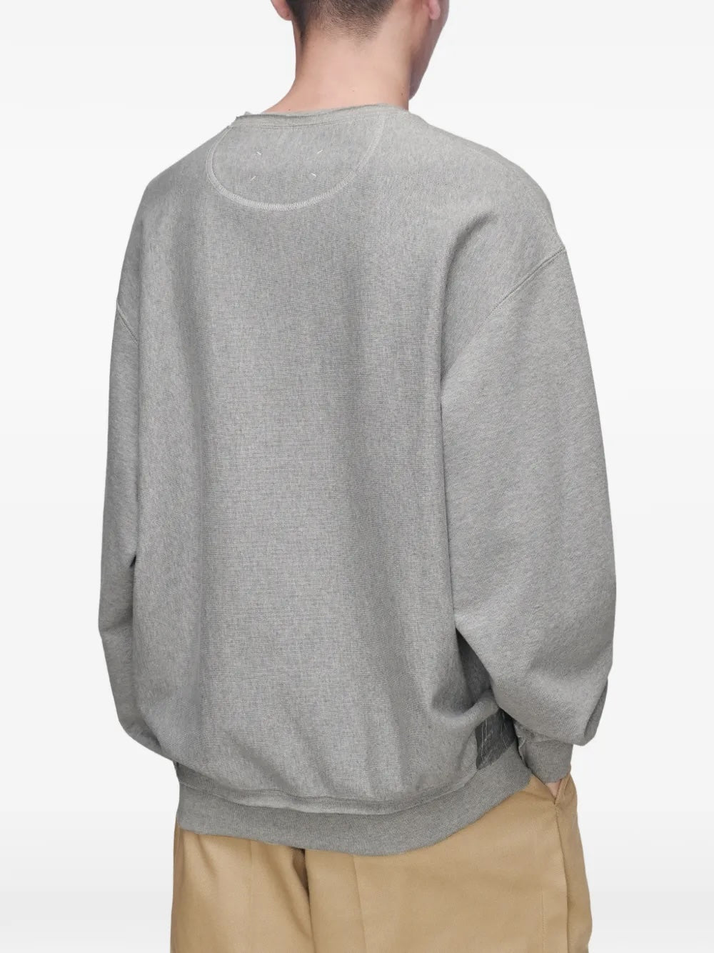 Maison Margiela Sweatshirt in grey melange, back view, four-stitch logo and inside-out neckline construction