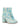 Maison Margiela Tabi Ankle Boot 80mm, pair at three-quarter angle revealing the iconic Tabi split toe and all-over watercolour floral print in blue and mint on cream suede