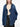 Maison Margiela V-Neck Long-Sleeved Shirt in medium blue - model front view, raw-edged deconstructed neckline and snap button placket detail
