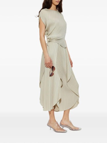 Pleats Please Issey Miyake leaf top greige full outfit view