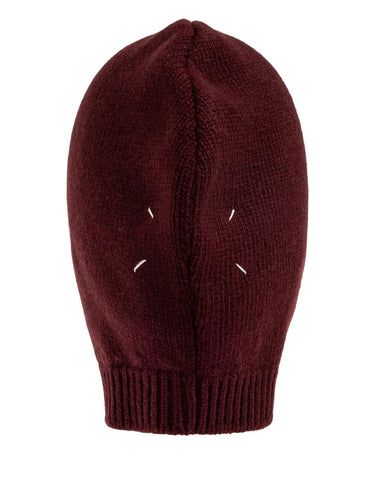 Back packshot of the Maison Margiela Beanie in Burgundy, highlighting the ribbed knit construction and clean unisex silhouette.