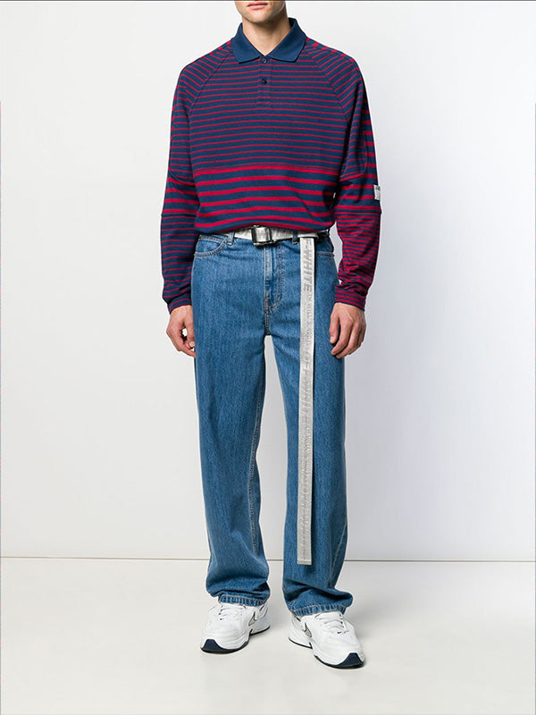 Panelled Polo Top - Red Stripes