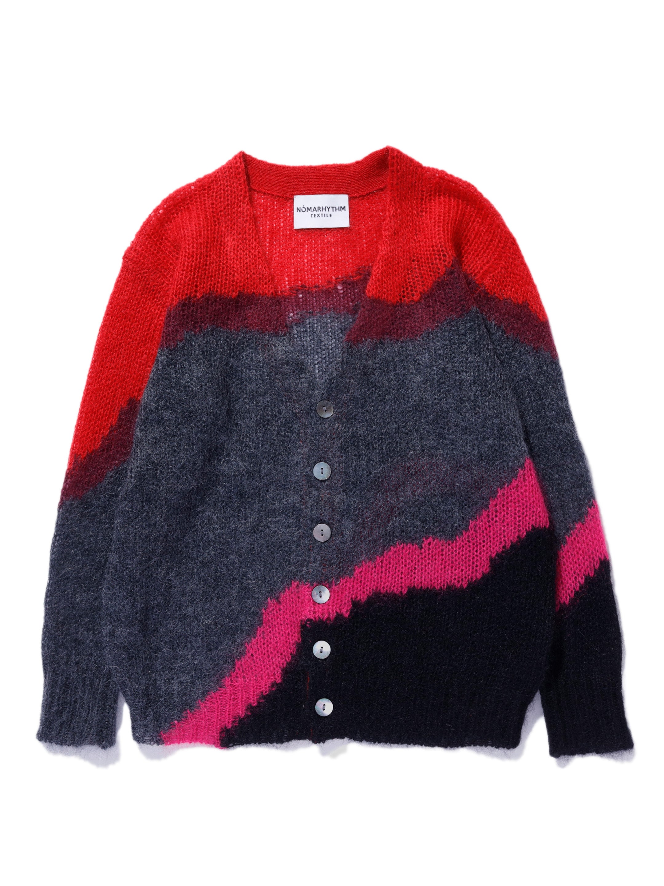 Multi Colour Mohair Cardigan - Red x Gray-[-NÒMARYTHM TEXTILE-1