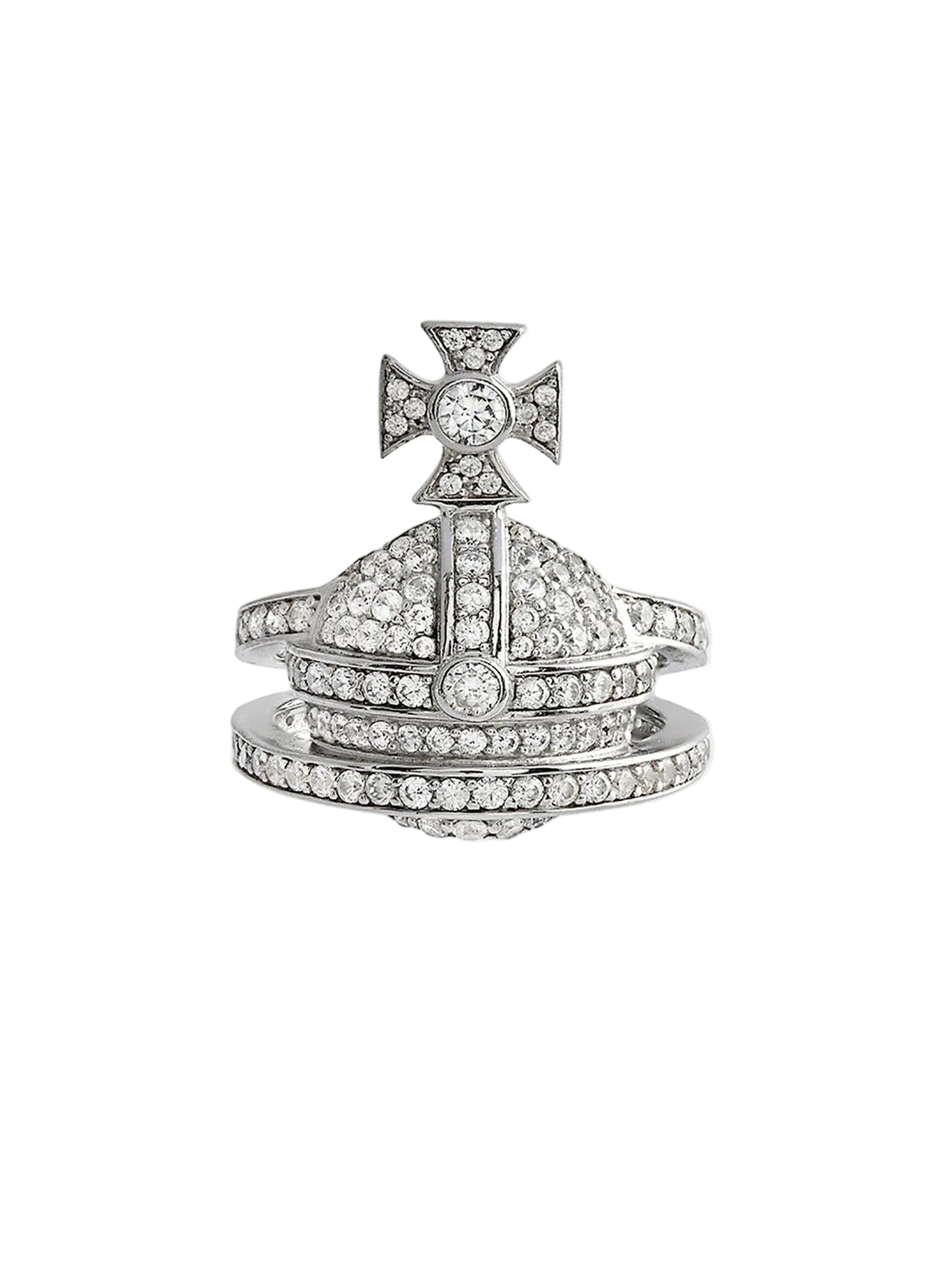 Vivienne Westwood Orb Ring in platinum-plated finish with crystal embellishments