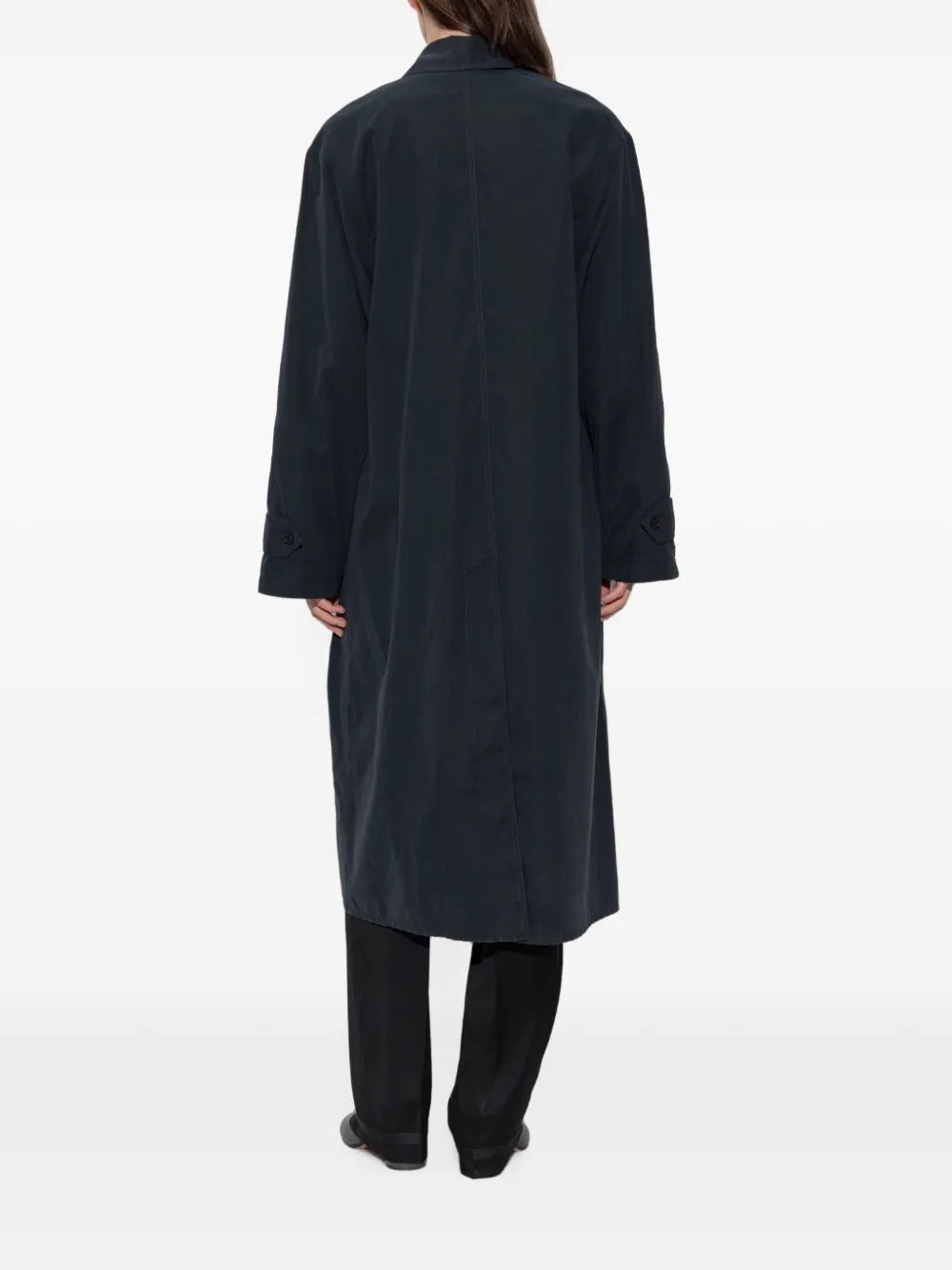 Maison Margiela Peach Trench Coat in Dark Blue back view