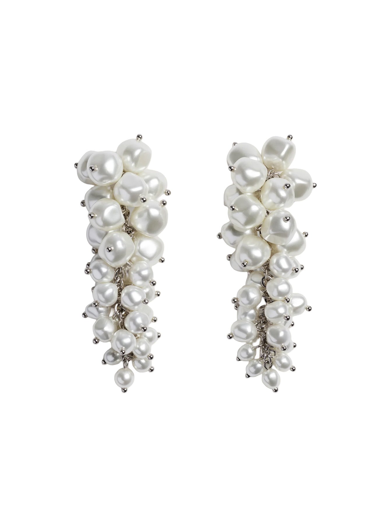 Rotate Pearl Cluster Drip Earrings in Pearl with cascading faux pearl cluster design and silver-tone hardware.