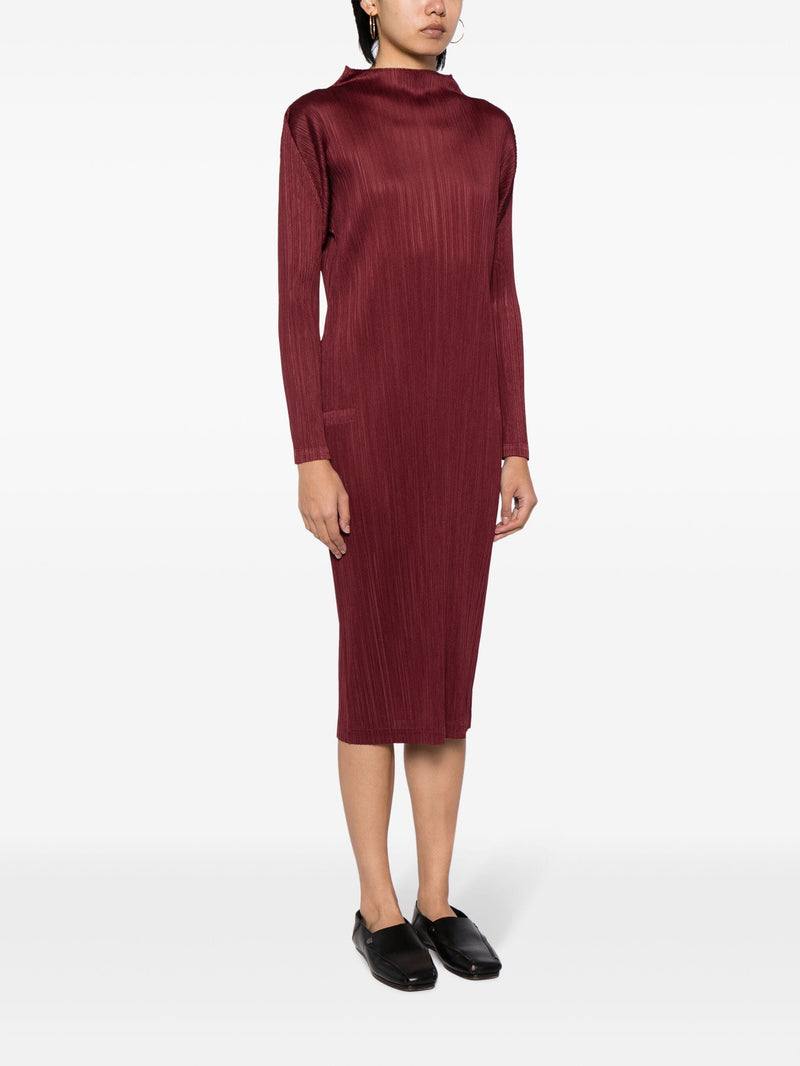 Pleats Please Issey Miyake - high neck dress in brown - 3