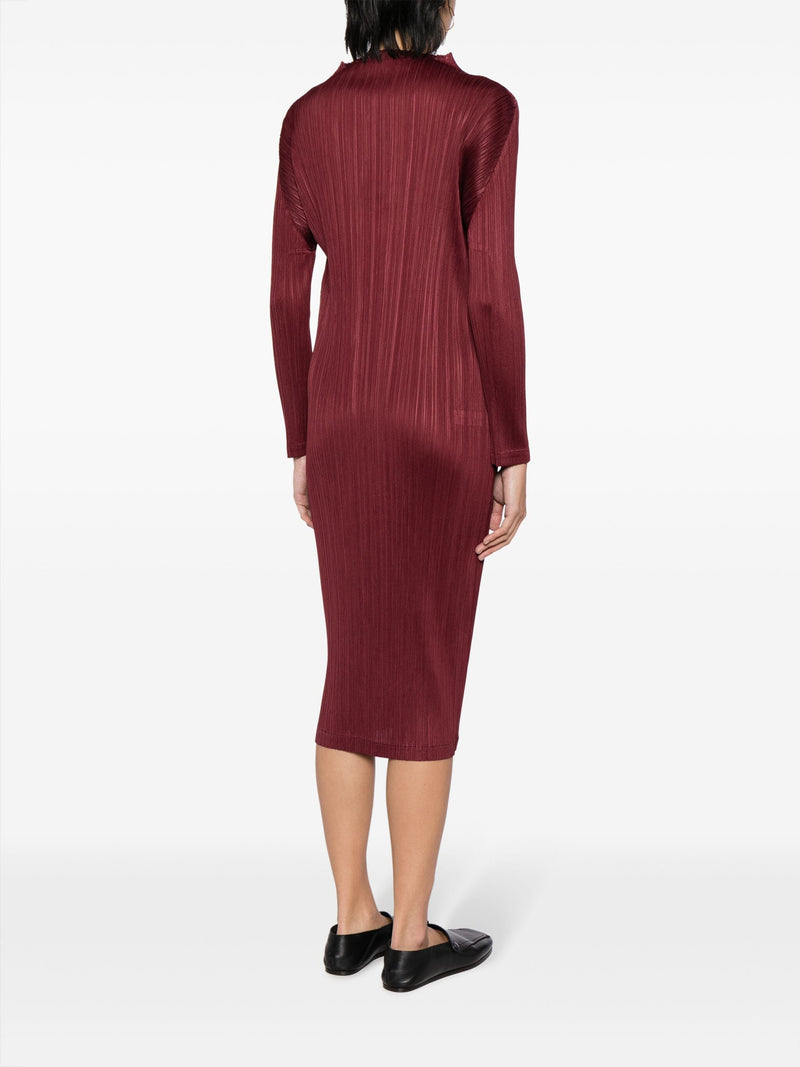 Pleats Please Issey Miyake - high neck dress in brown - 4