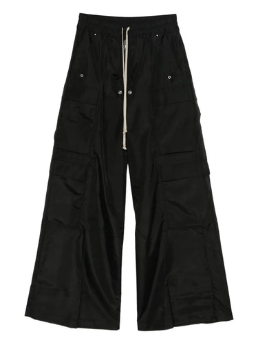 Black cargo pants with long drawstrings from Rick Owens DRKSHDW on a white background