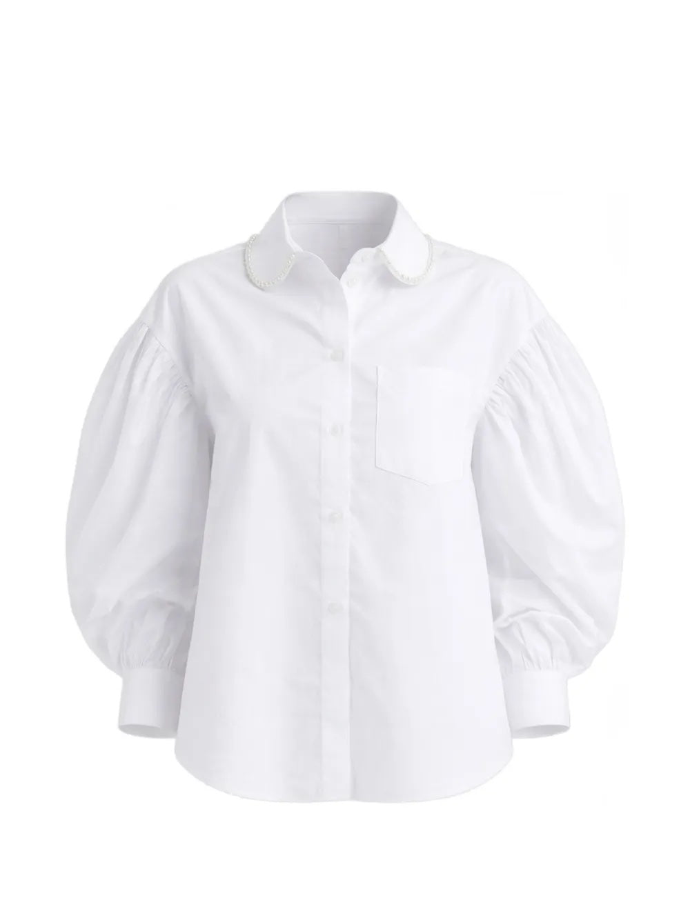 White shirt from Simona Rocha with pearl details on collar