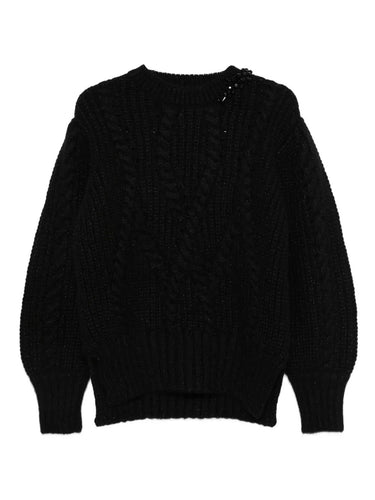 Puff Sleeve Chunky Knit Jumper with Embroidery – Black/Jet-[-Simone Rocha-1