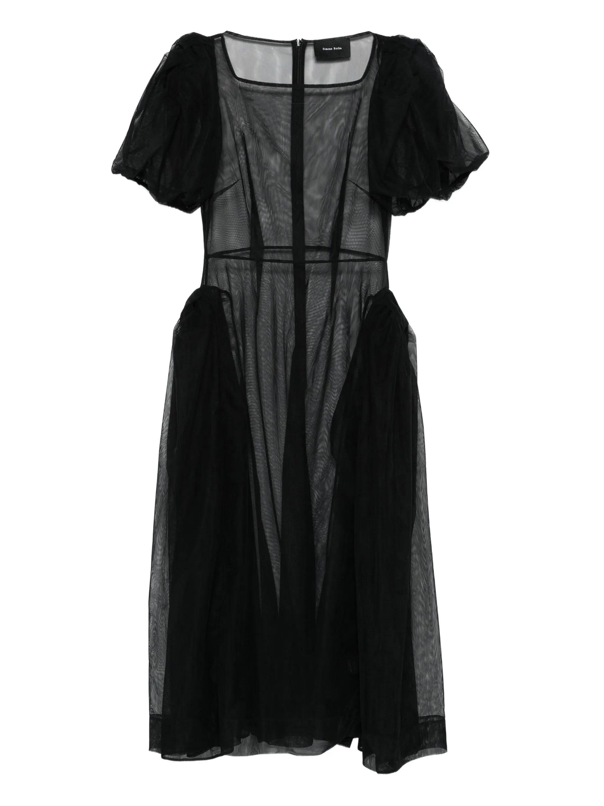 Simone Rocha Sheer Puff Bow Sleeve Hip Tutu Detail Dress in Black Simone Rocha Sheer Puff Bow Sleeve Hip Tutu Detail Dress in Black