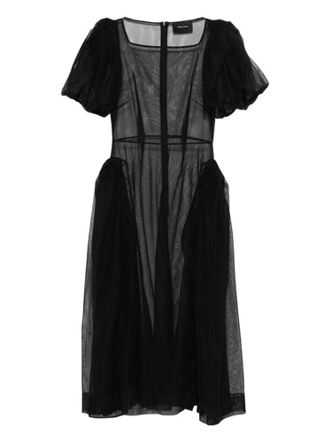 Black sheer dress with puffy sleeves from Simone Rocha on a white background
