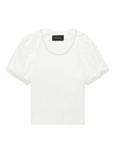 White t-shirt with puffy sleeves on a white background