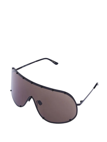 Rick Owens DRKSHDW Shield Sunglasses Black - angled view showing slim arms and lens shape