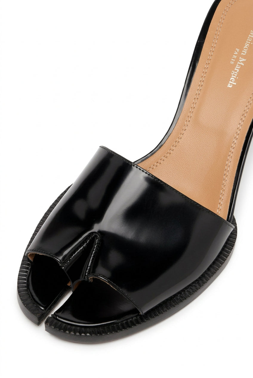 Maison Margiela Tabi City Kitten Heel Sandal in Black close-up of Tabi split toe