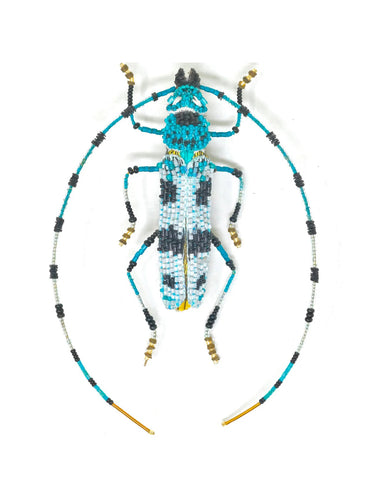Decorative brooch, beetle design with beads and sequins, handmade in India