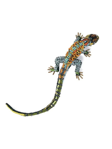 Decorative brooch, lizard design with beads and sequins, handmade in India