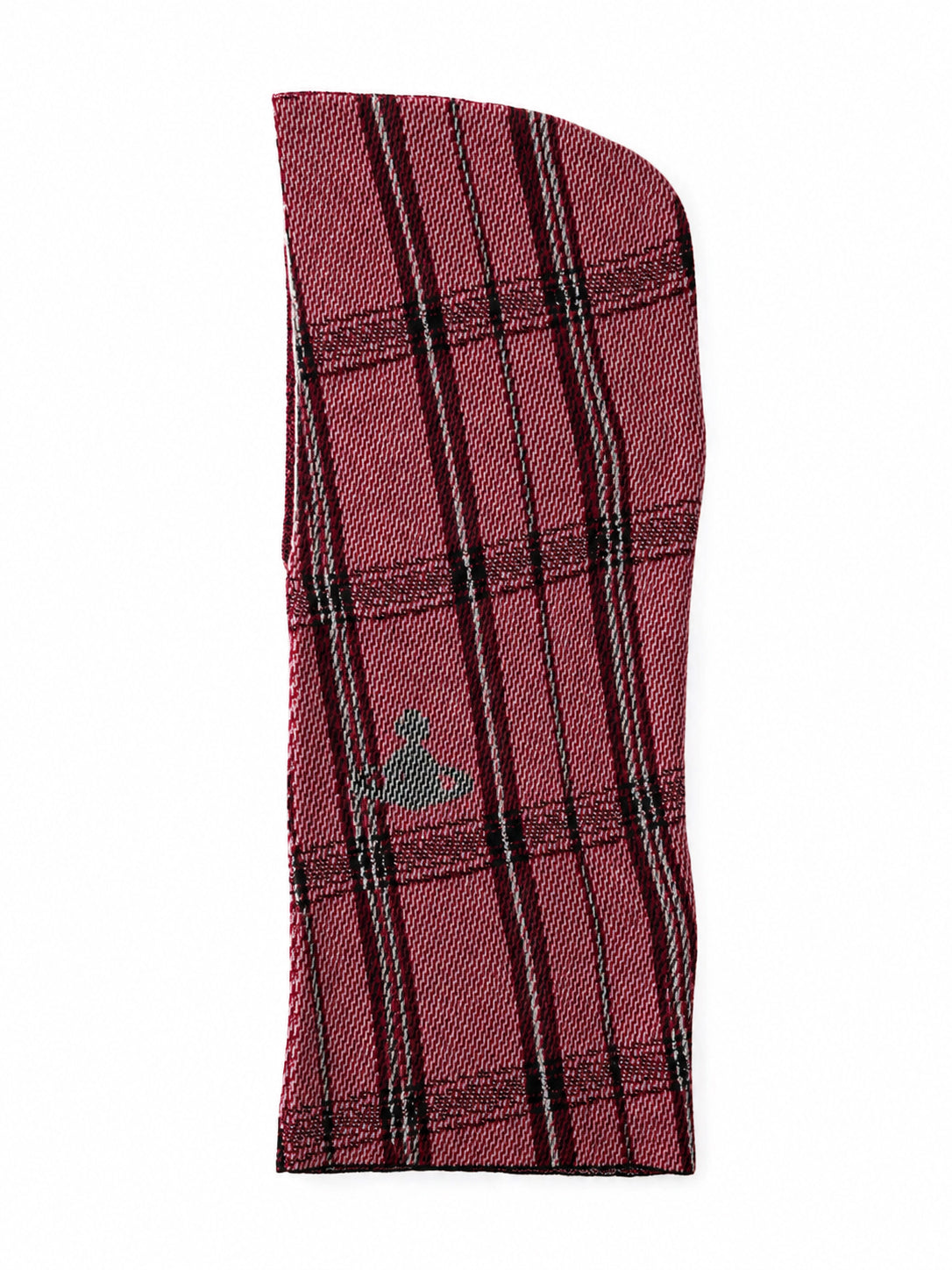 Vivienne Westwood Bi Tartan Hood in Red, knitted hood scarf with red and black tartan pattern and orb motif
