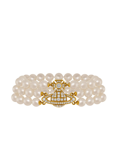 Graziella Three Row Pearl Bracelet in Gold Cream from Vivienne Westwood