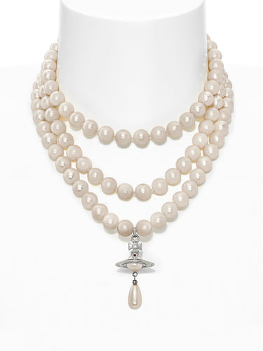 Vivienne Westwood - three row pearl drop choker in platinum - 1