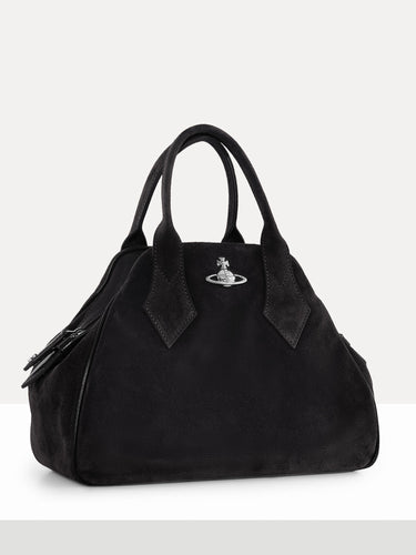 Black handbag with a visible brand logo from Vivienne Westwood on a white background