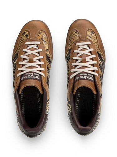 Wales Bonner x Adidas Gazelle Snake in Dust Rust Wonder White Collegiate Burgundy rust snake-embossed leather sneaker with co-branded tongue tab, top view – Wales Bonner x Adidas SS26