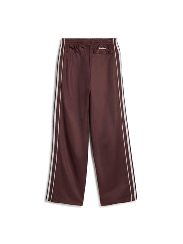 Wales Bonner x Adidas Track Pants in Shadow Brown shadow brown wide-leg track pants with white three-stripe detail, back view – Wales Bonner x Adidas SS26