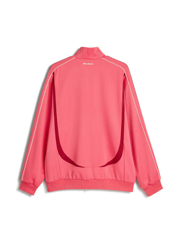 Wales Bonner x Adidas Track Top in Craft Pink pink track jacket with open back panel, burgundy three-stripe detail and ribbed hem, back view – Wales Bonner x Adidas SS26